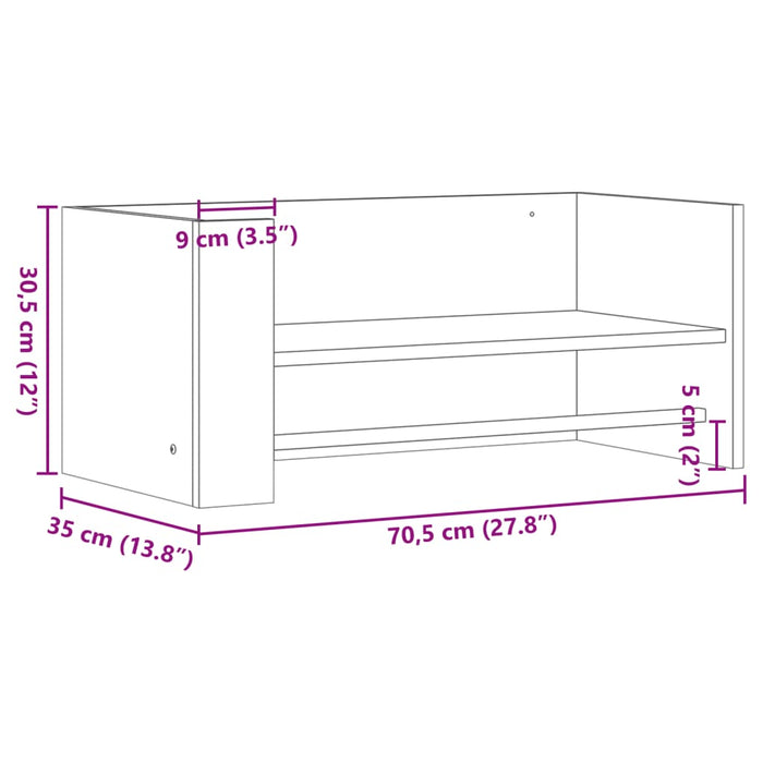 Scaffale a Muro Grigio Cemento 70,5x35x30,5cm Legno Multistrato 848454