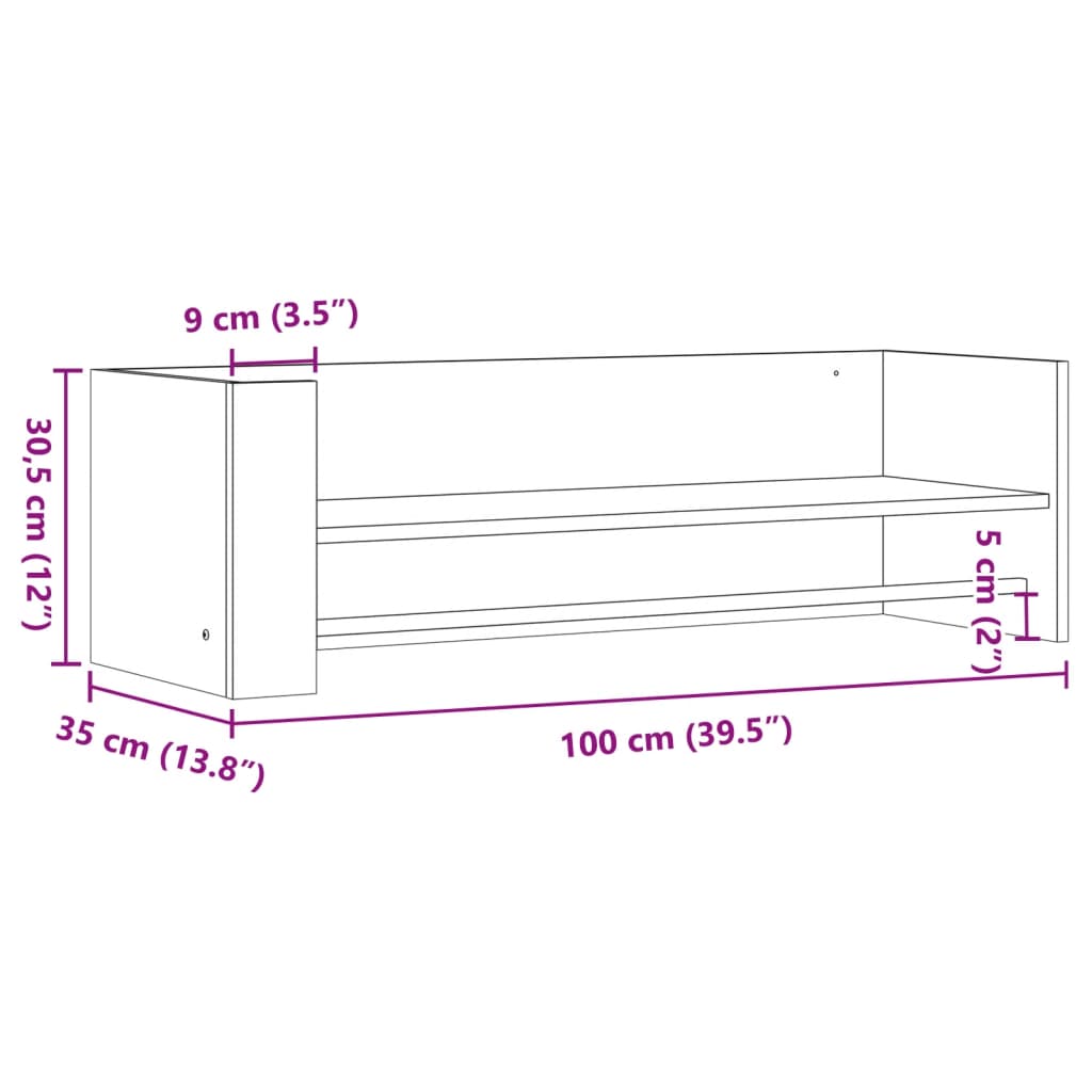 Mensola a Muro Grigio Sonoma 100x35x30,5 cm Legno Multistrato 848463