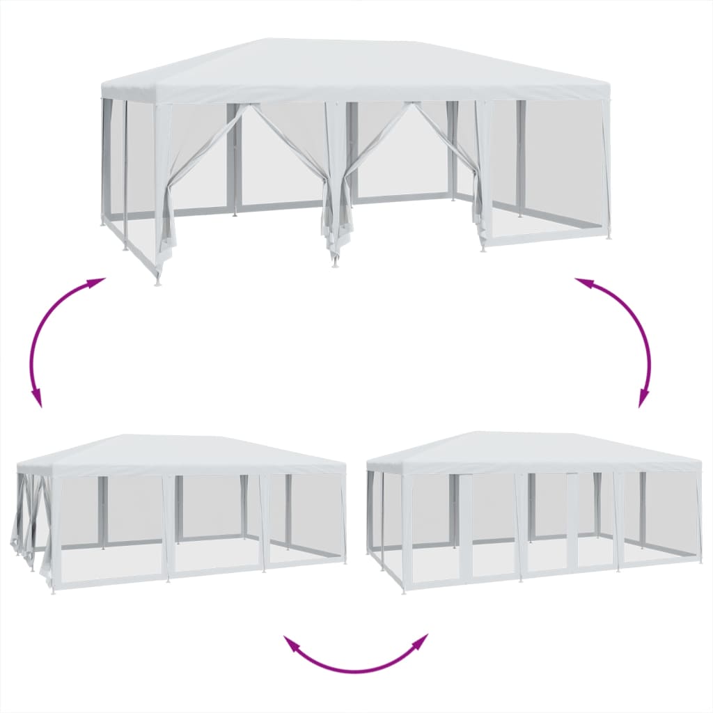 Tenda per Feste con 10 Pareti Laterali in Rete Bianca 6x4m HDPE 4010066