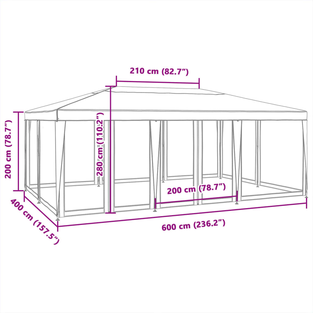 Tenda per Feste con 10 Pareti Laterali in Rete Bianca 6x4m HDPE 4010066