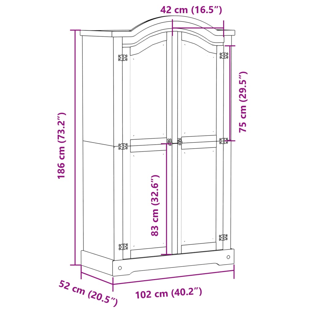 Armadio Corona Bianco 102x52x186 cm in Legno Massello di Pino 4012155