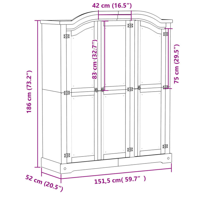 Armadio Corona 151,5x52x186 cm in Legno Massello di Pino 4012158