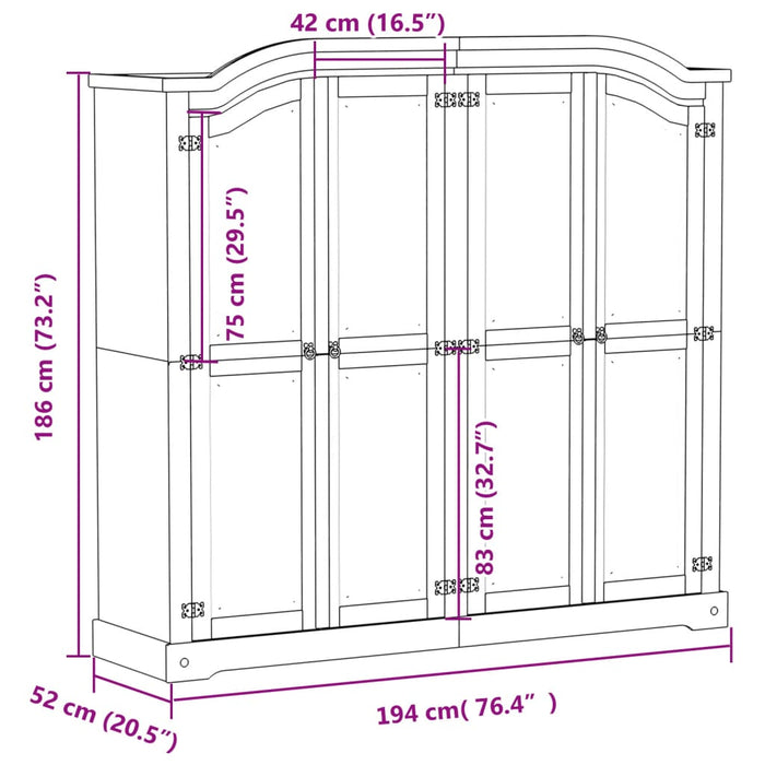 Armadio Corona 194x52x186 cm in Legno Massello di Pino 4012162