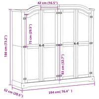 Armadio Corona Bianco 194x52x186 cm in Legno Massello di Pino 4012163