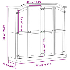 Armadio Corona Bianco 194x52x186 cm in Legno Massello di Pino 4012163