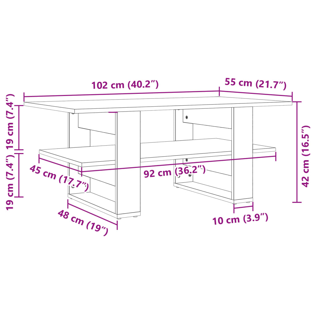 Tavolino da Salotto Rovere Sonoma 102x55x42cm Legno Multistrato 823264