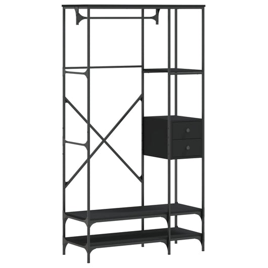 Appendiabiti con Scaffali Nero in Legno Multistrato 847859