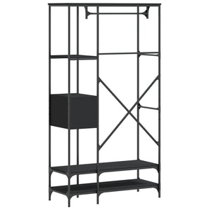 Appendiabiti con Scaffali Nero in Legno Multistrato 847859