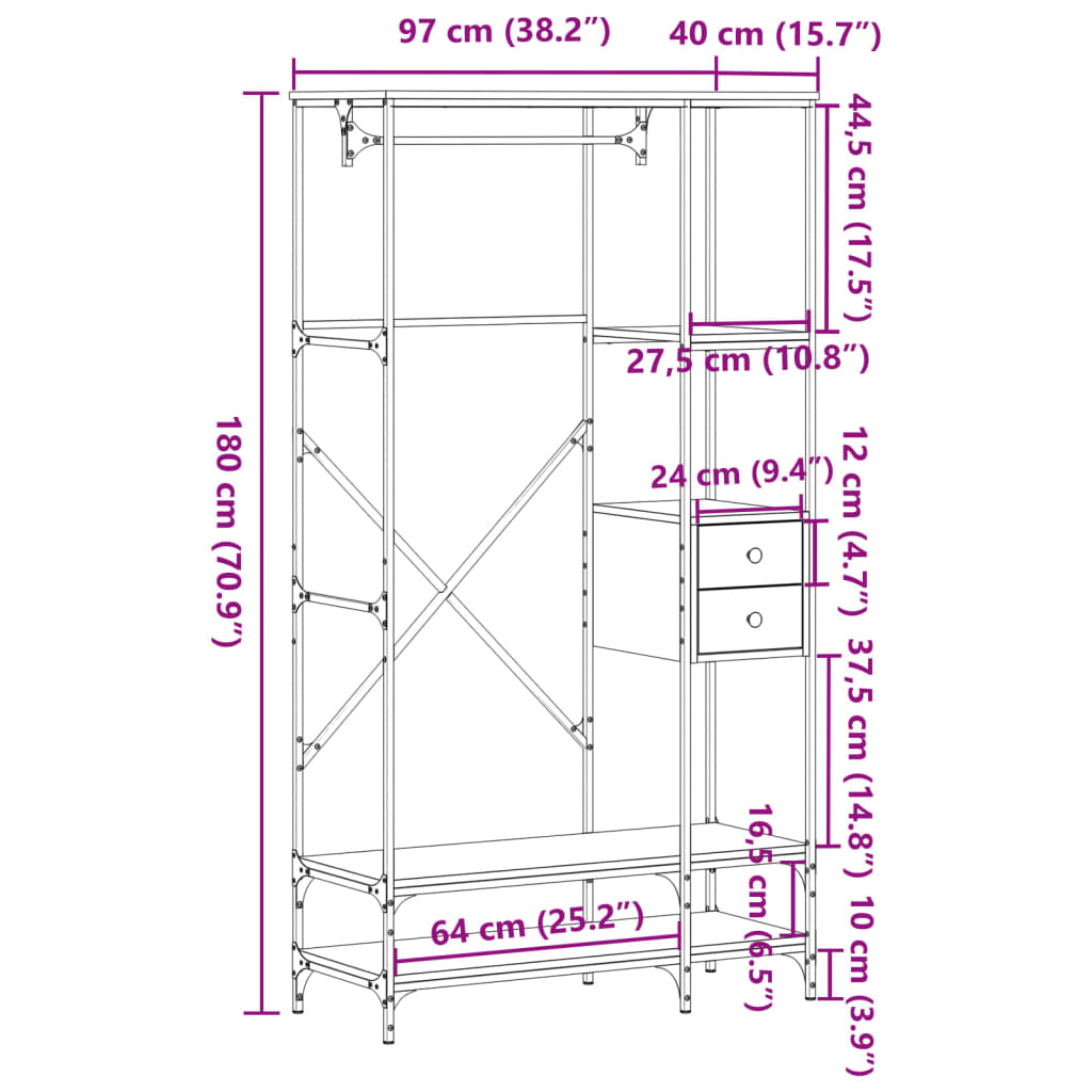 Appendiabiti con Scaffali Nero in Legno Multistrato 847859