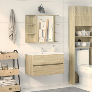 Mobile Bagno con Specchio Rovere Sonoma 80x20,5x64 Multistrato 849603