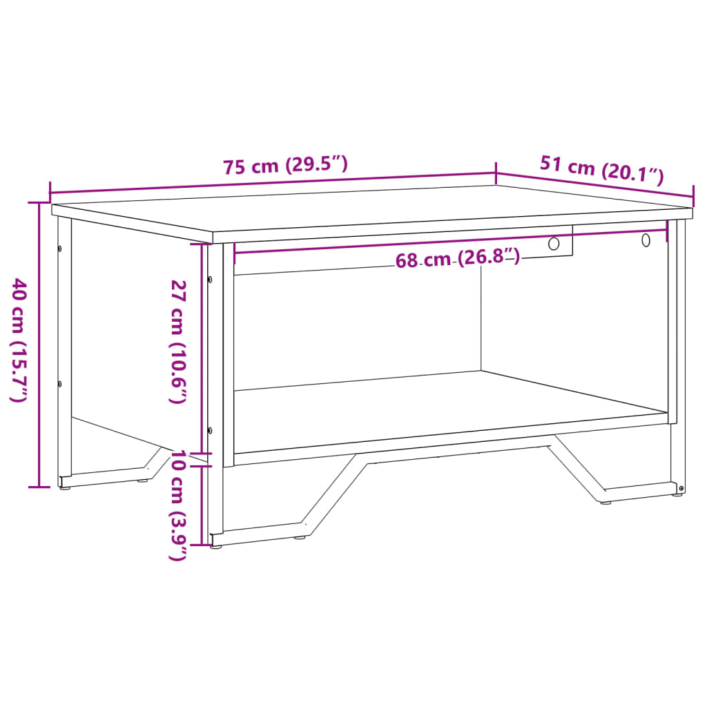 Tavolino da Salotto Rovere Marrone 75x51x40cm Legno Multistrato 848488