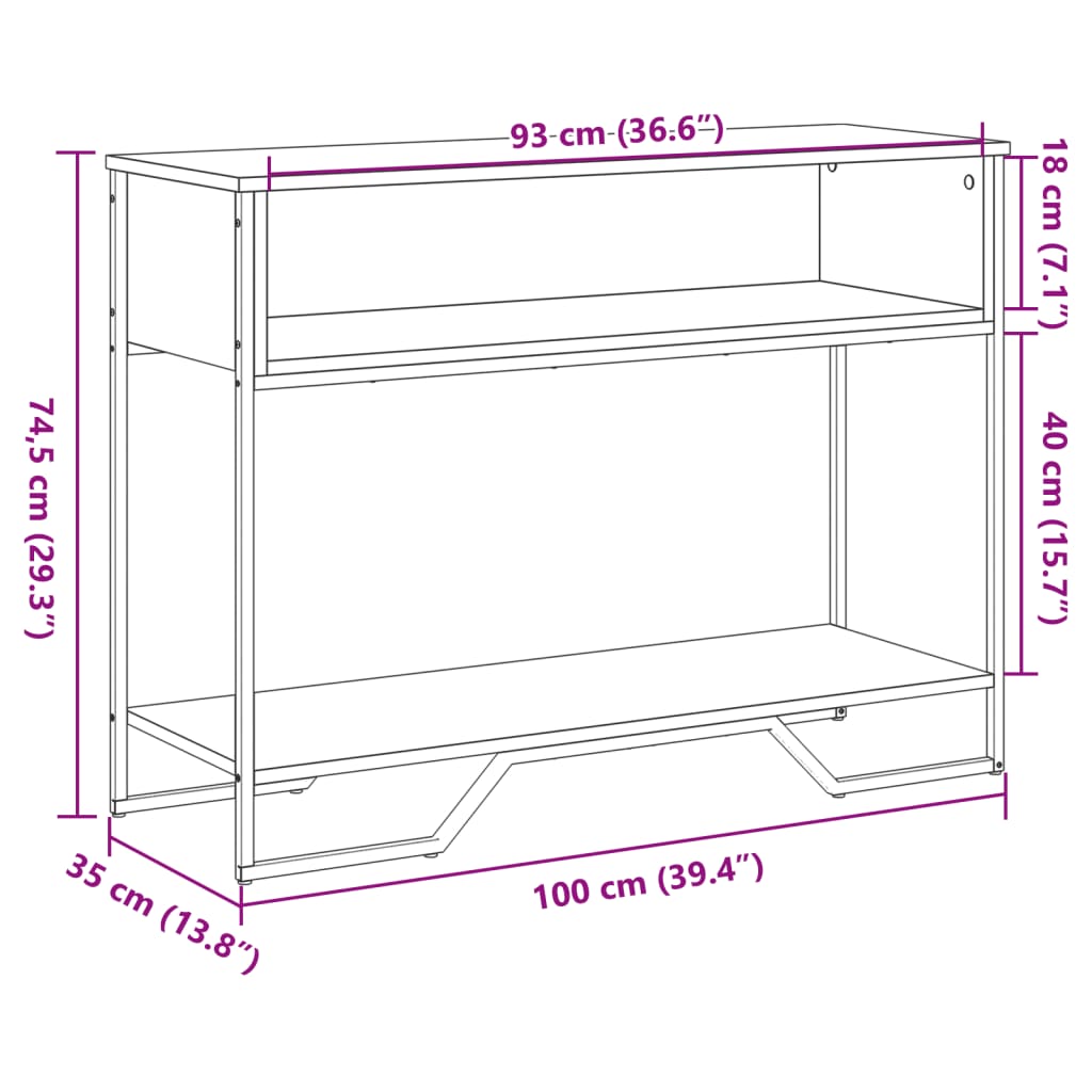 Tavolo Consolle Rovere Fumo 100x35x74,5 cm in Truciolato 848531