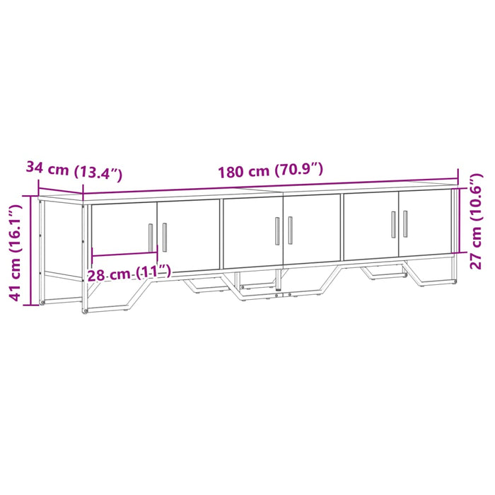 Mobile Porta TV Rovere Fumo 180x34x41 cm in Legno Multistrato 848591