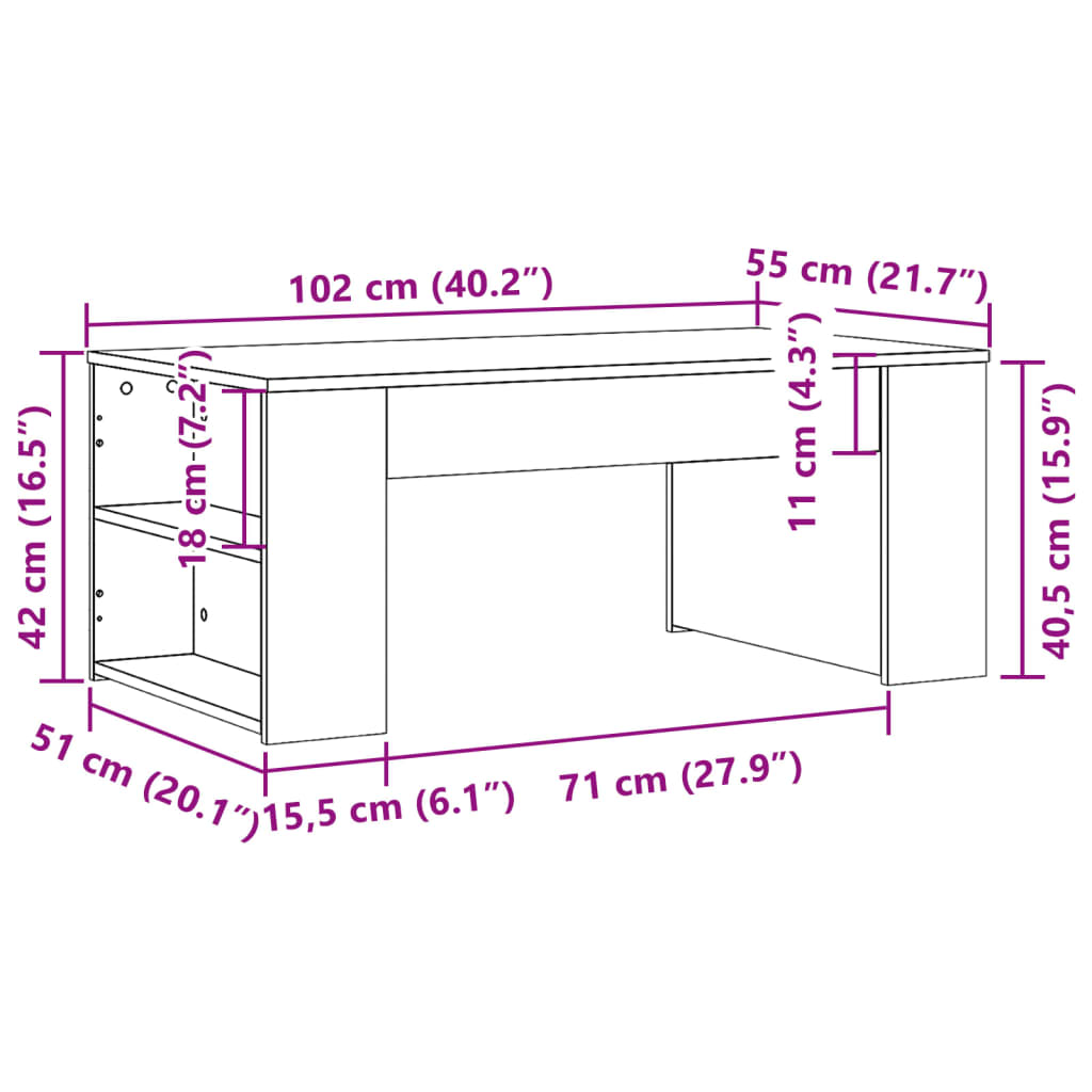 Tavolino Salotto Grigio Cemento 102x55x42 cm Legno Multistrato 831856