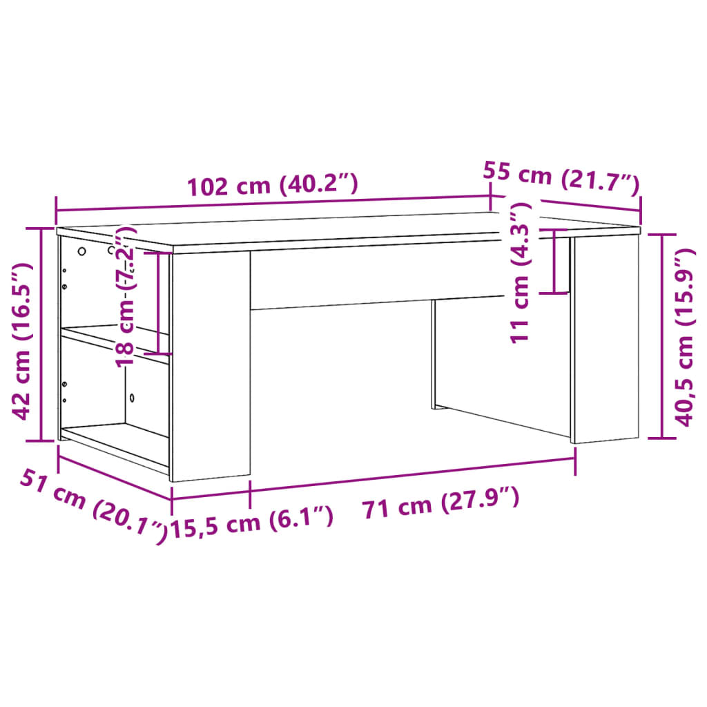 Tavolino Salotto Rovere Marrone 102x55x42 cm Legno Multistrato 831860