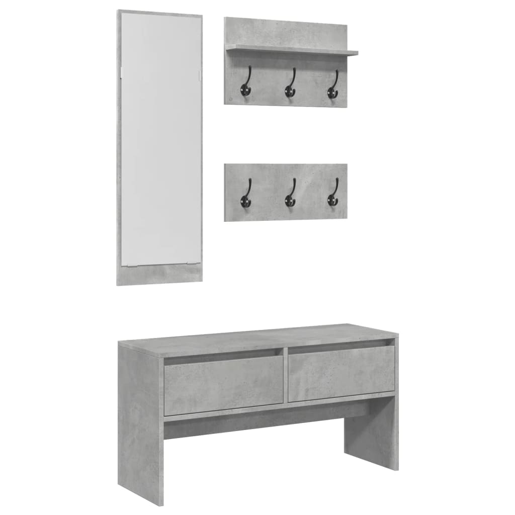 Set Mobili da Ingresso 4 pz Grigio Cemento in Legno Multistrato 847922