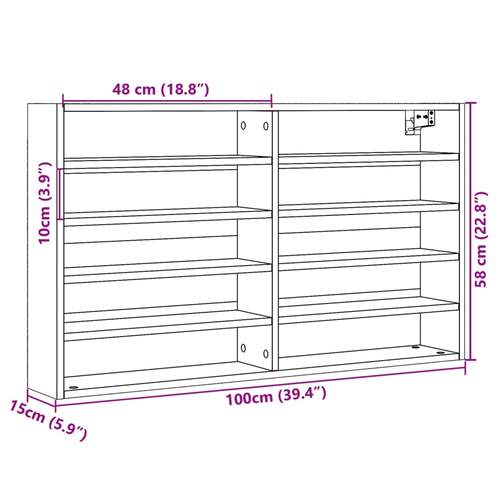 Armadietto Vetrina Grigio Cemento 100x15x58cm Legno Multistrato 847929