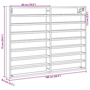 Armadietto con Vetrina Bianco 100x8,5x75 cm Legno Multistrato 847933