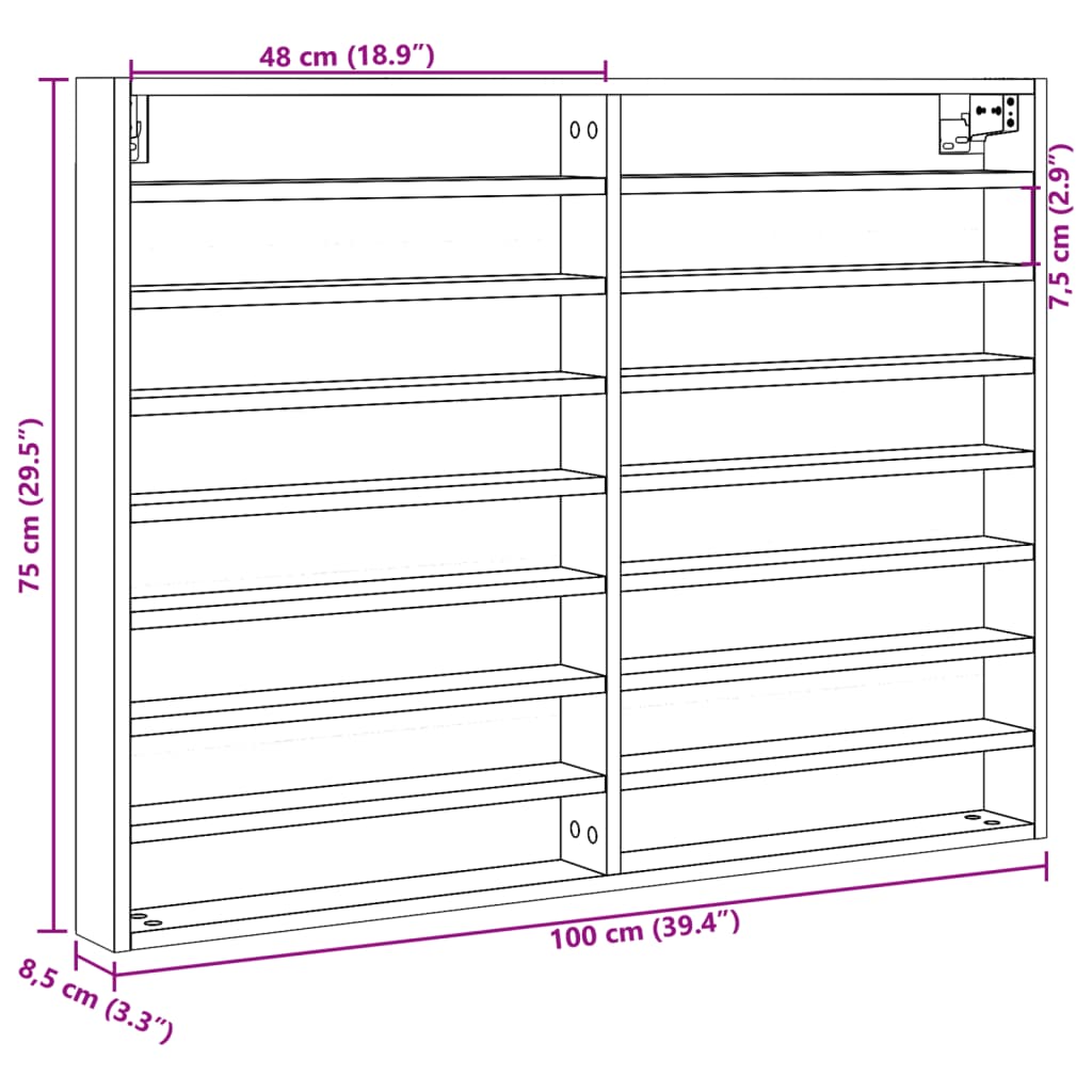 Armadietto con Vetrina Nero 100x8,5x75 cm Legno Multistrato 847934