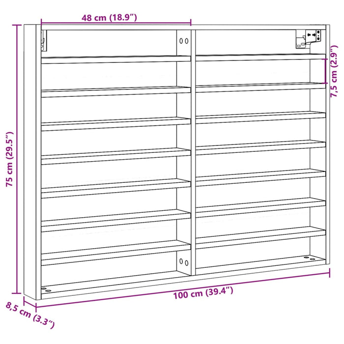 Armadietto Vetrina Grigio Sonoma 100x8,5x75cm Legno Multistrato 847938