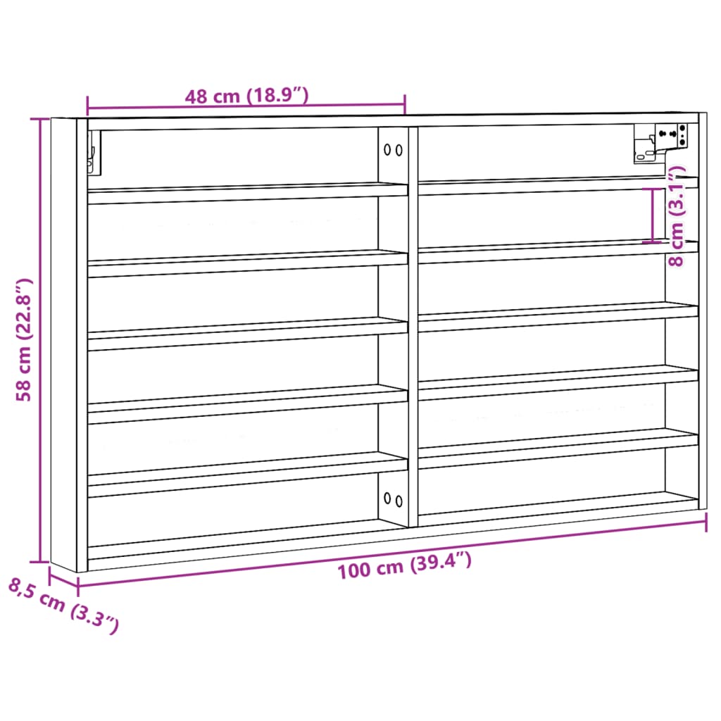 Armadietto con Vetrina Nero 100x8,5x58 cm in Legno Multistrato 847941