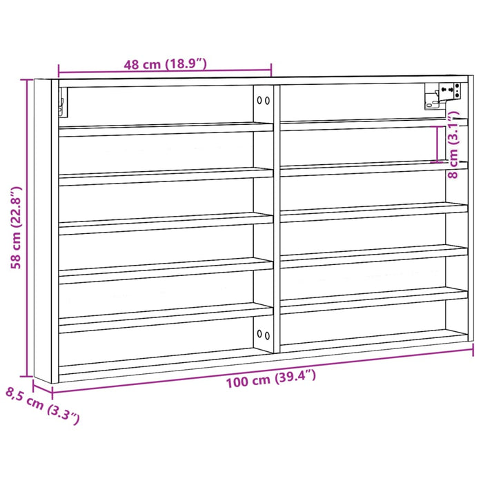 Armadietto con Vetrina Nero 100x8,5x58 cm in Legno Multistrato 847941