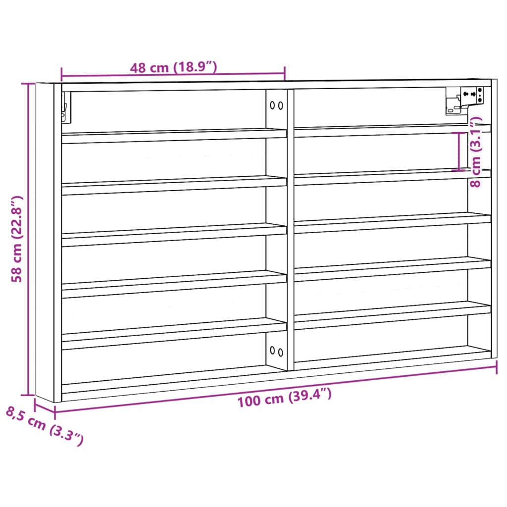 Armadietto Vetrina Rovere Sonoma 100x8,5x58cm Legno Multistrato 847942