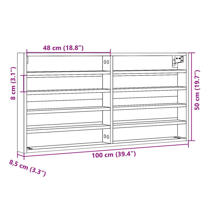 Armadietto con Vetrina Bianco 100x8,5x50 cm Legno Multistrato 847947