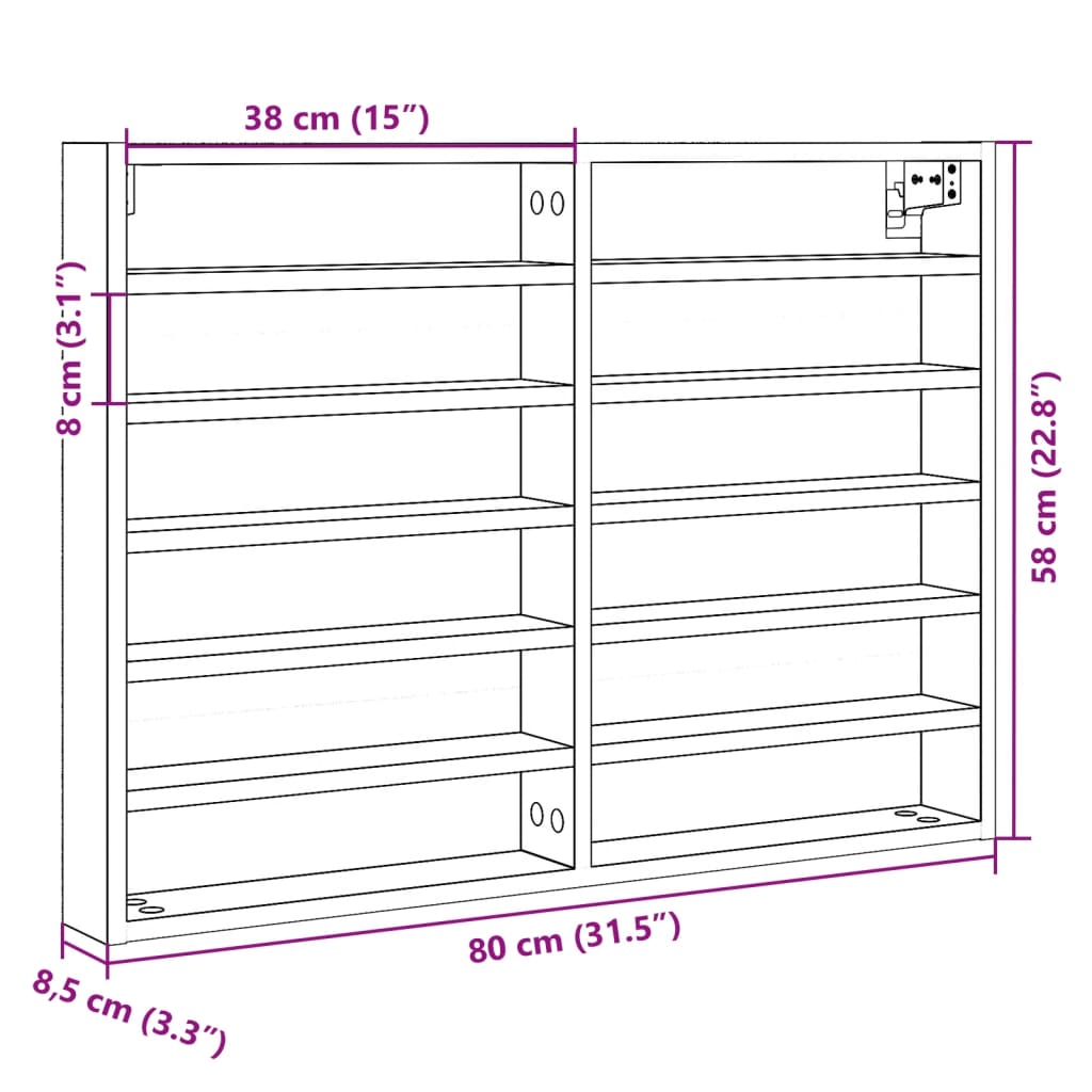 Armadietto Vetrina Rovere Sonoma 80x8,5x58 cm Legno Multistrato 847956