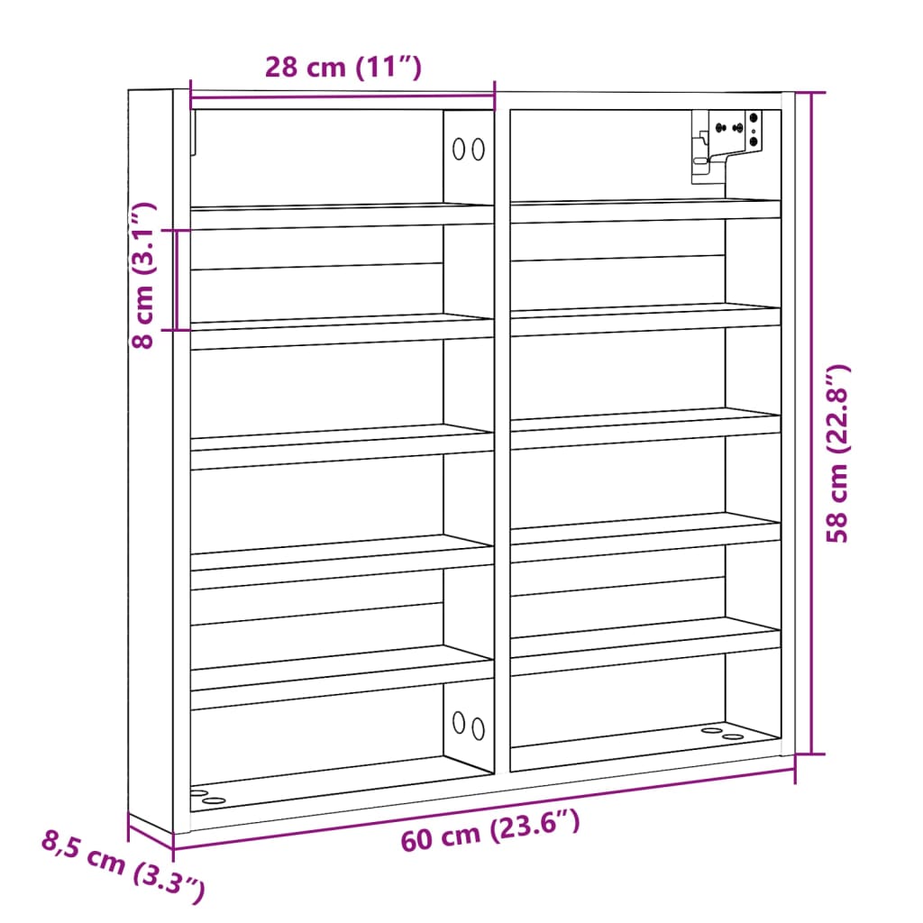 Armadietto con Vetrina Nero 60x8,5x58 cm in Legno Multistrato 847962