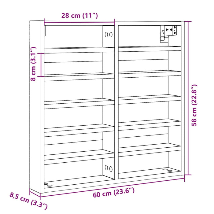 Armadietto Vetrina Rovere Sonoma 60x8,5x58 cm Legno Multistrato 847963