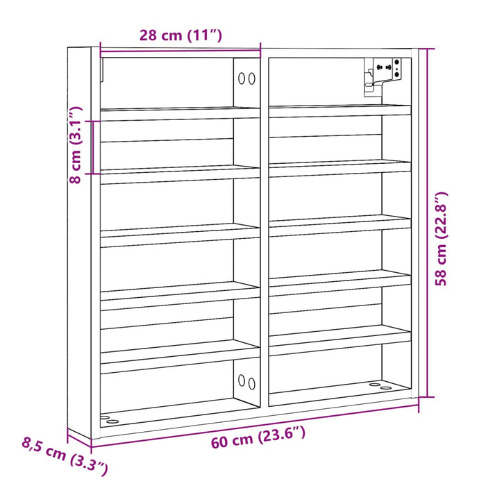 Armadietto Vetrina Grigio Cemento 60x8,5x58 cm Multistrato 847964