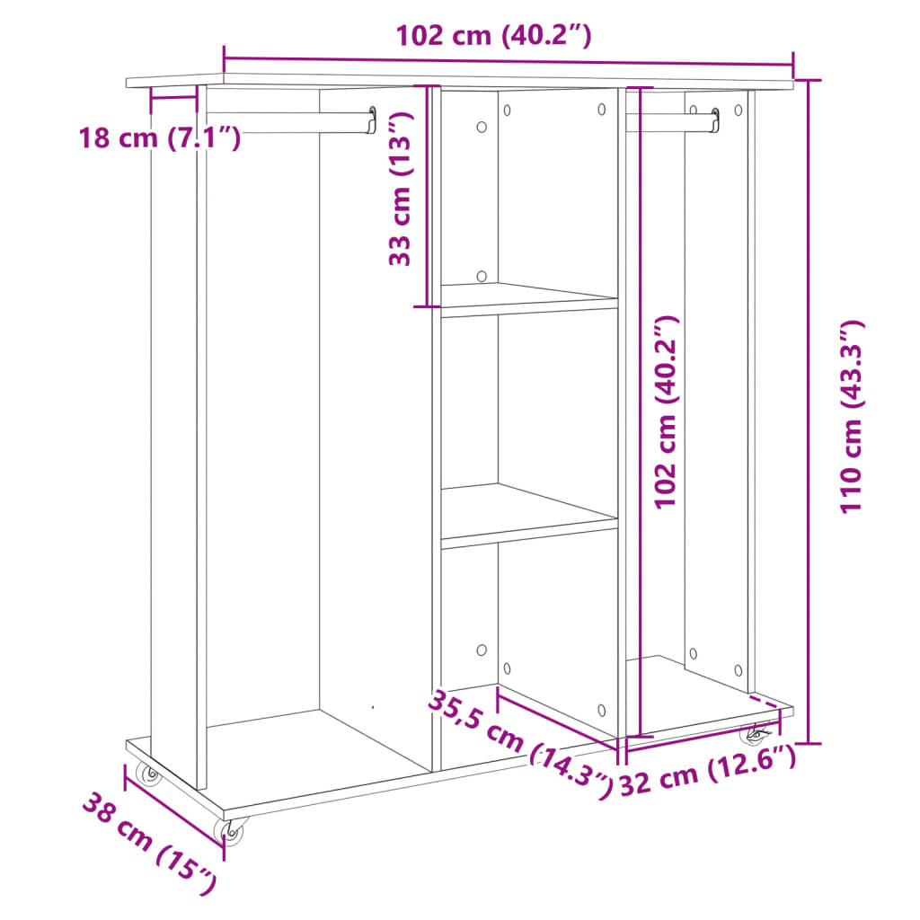 Armadio con Ruote Nero 102x38x110 cm in Legno Multistrato 848032