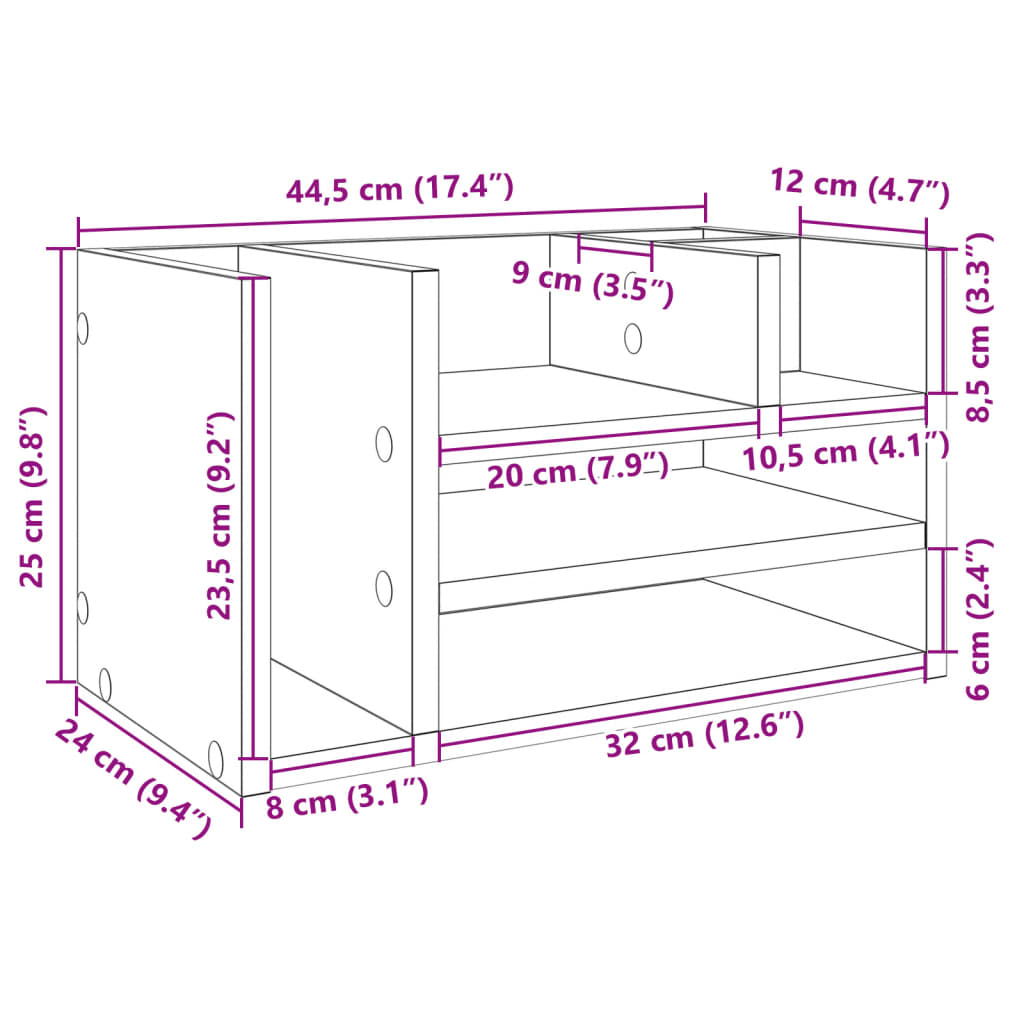 Organizer Scrivania Grigio Cemento 44,5x24x25 Legno Multistrato 848041