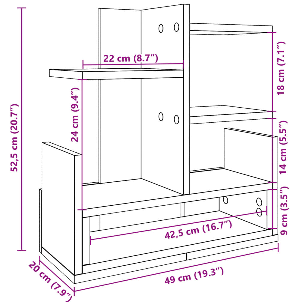 Organizer Scrivania Grigio Cemento 49x20x52,5 cm Multistrato 848076