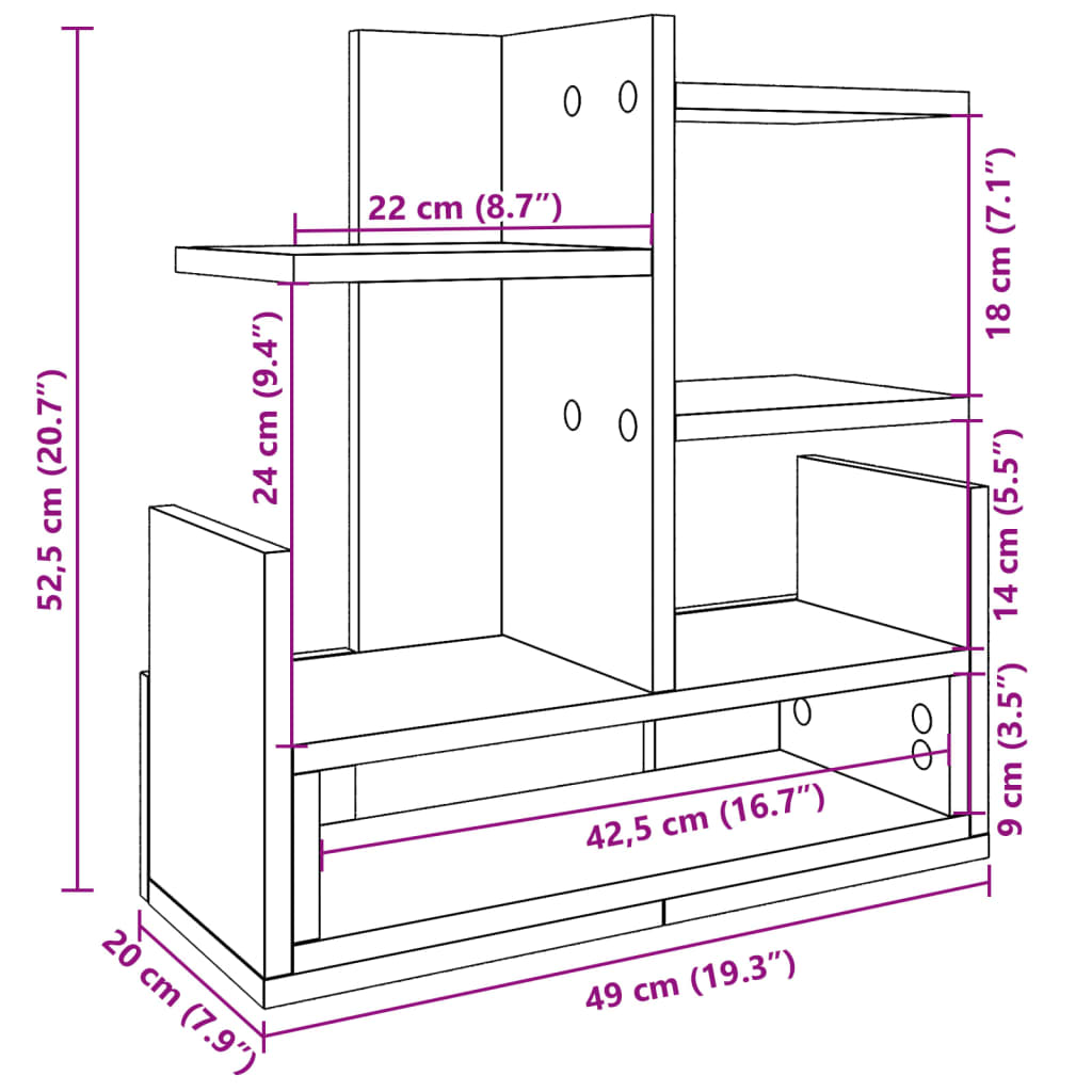 Organizer Scrivania Grigio Sonoma 49x20x52,5 cm Multistrato 848078