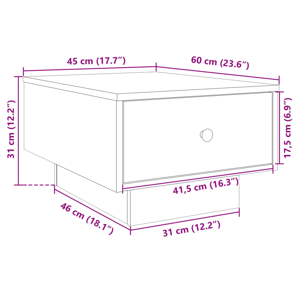 Tavolino da Salotto Nero 60x45x31 cm in Legno Multistrato 848081