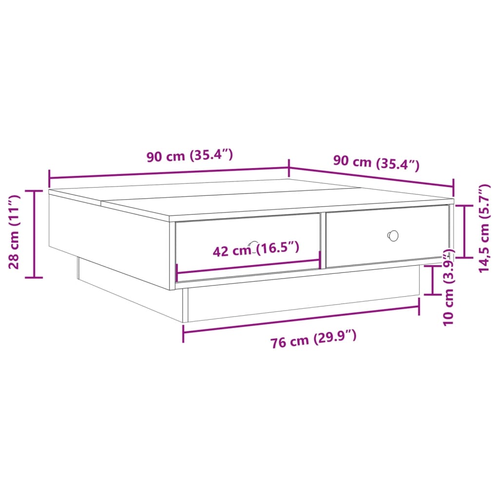 Tavolino da Salotto Bianco 90x90x28 cm in Truciolato 848087