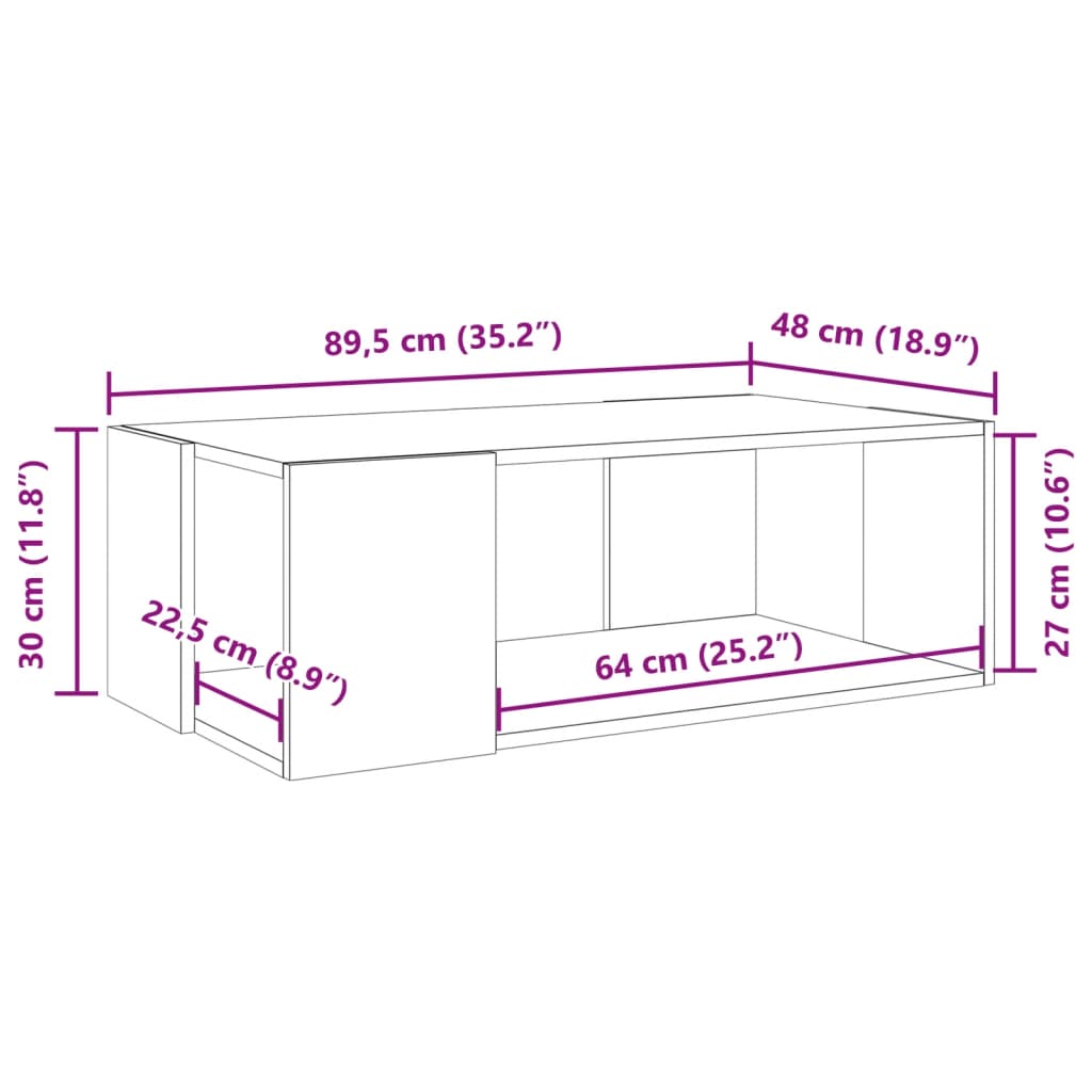 Tavolino da Salotto Bianco 89,5x48x30 cm in Legno Multistrato 848150