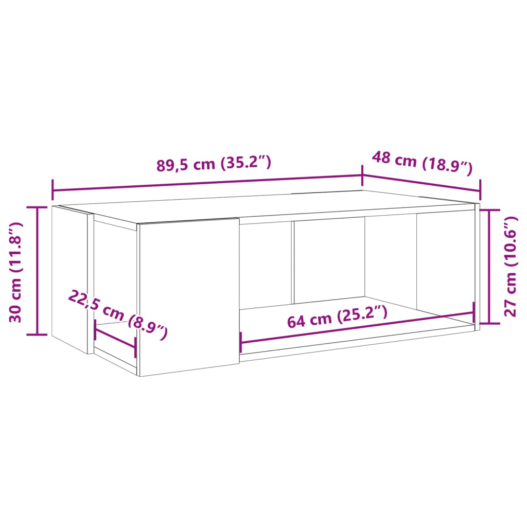 Tavolino Salotto Grigio Cemento 89,5x48x30cm Legno Multistrato 848153