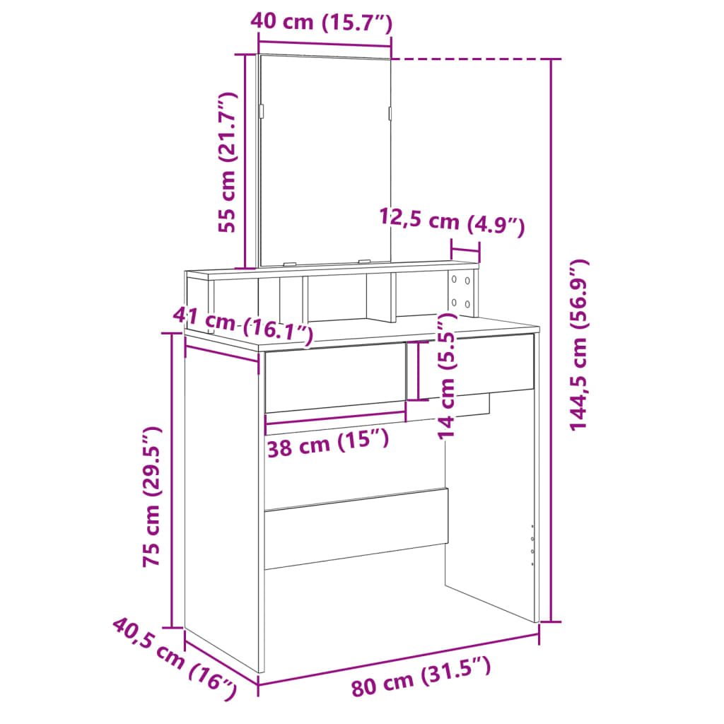 Toeletta con Specchio Rovere Fumo 80x41x144,5 cm 848175