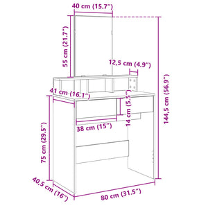 Toeletta con Specchio Grigio Sonoma 80x41x144,5 cm 848176