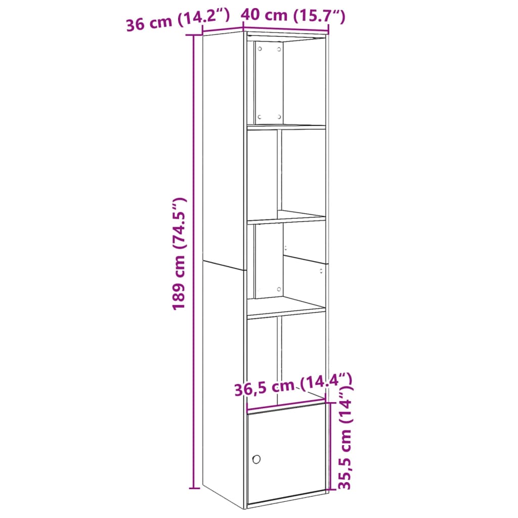 Libreria Nera 40x36x189 cm in Legno Multistrato 848242