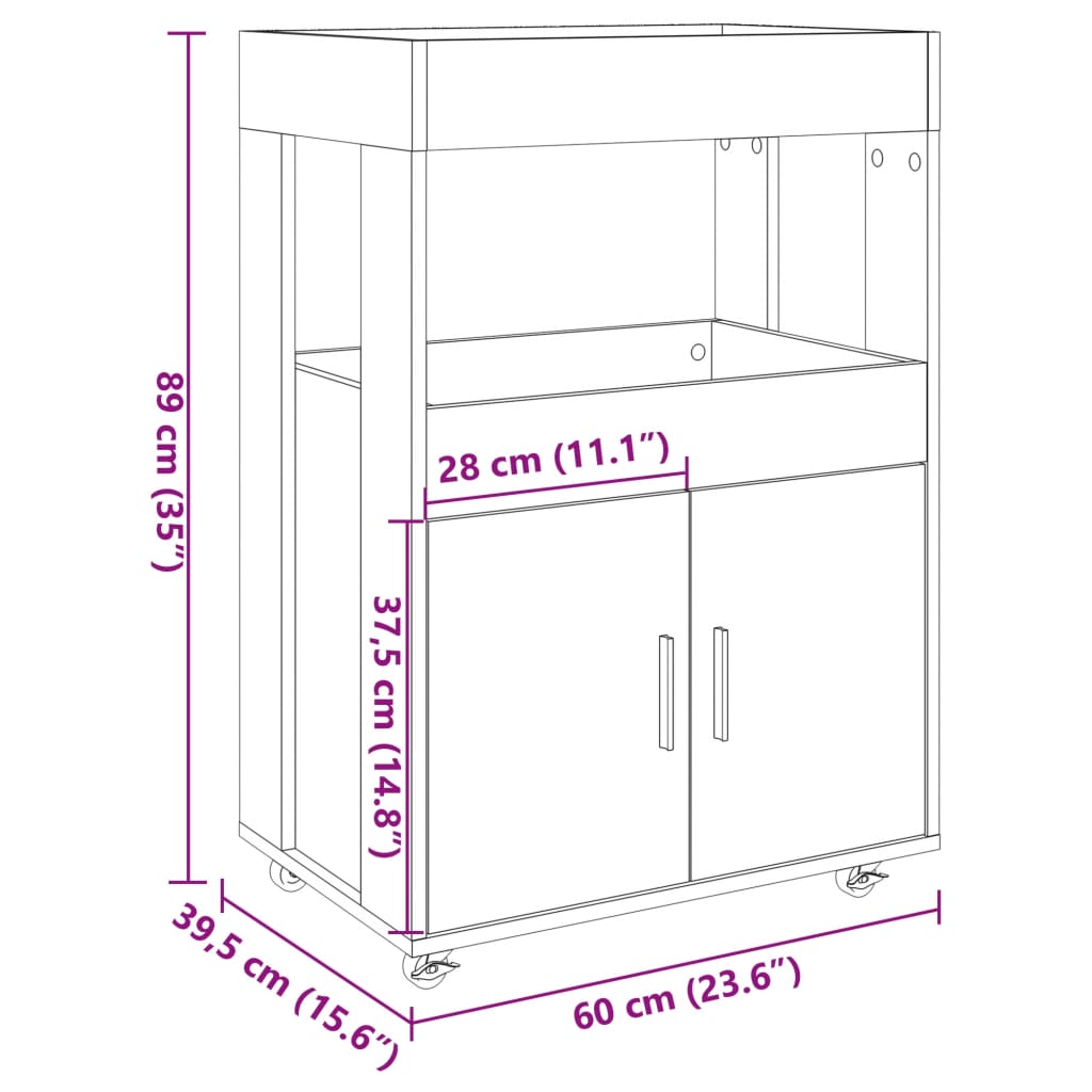 Carrello Bar Nero 60x39,5x89 cm in Legno Multistrato 848270