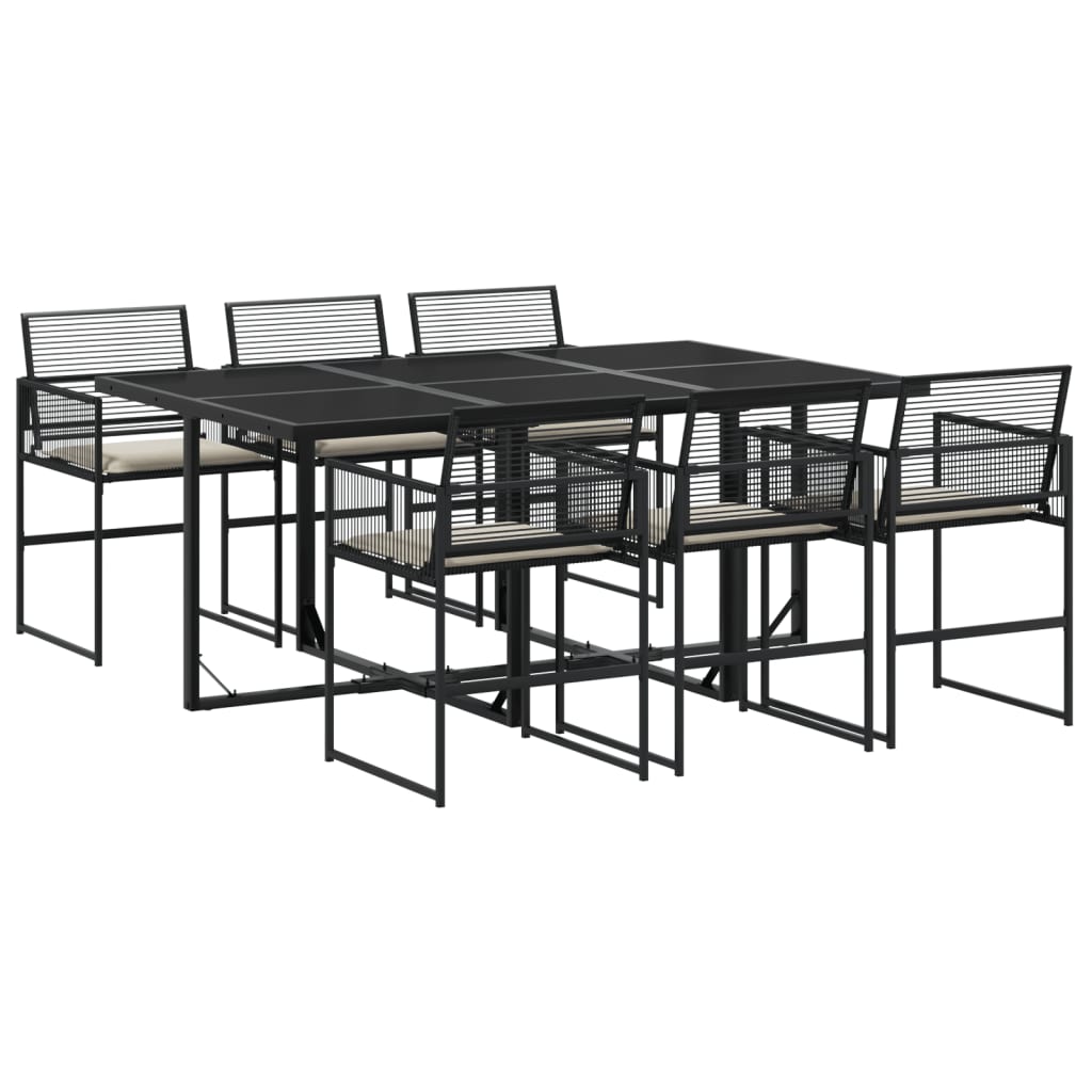 Set da Pranzo da Giardino 7 pz Nero con Cuscini in Polyrattan 3295009