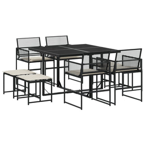 Set da Pranzo da Giardino 9 pz con Cuscini Nero in Polyrattan 3295018