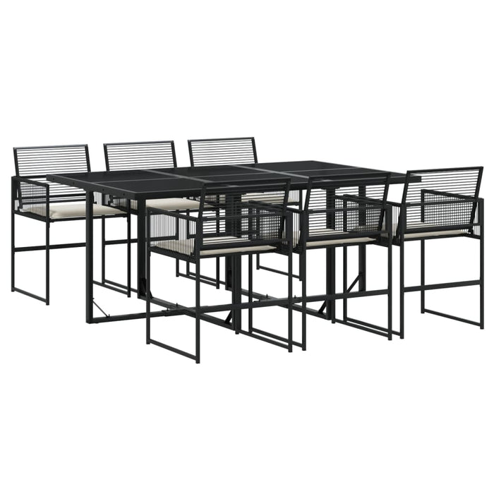 Set da Pranzo da Giardino 7 pz Nero con Cuscini in Polyrattan 3295024