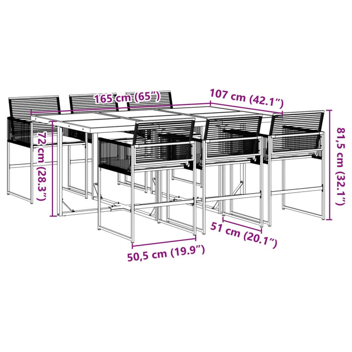 Set da Pranzo da Giardino 7 pz Nero con Cuscini in Polyrattan 3295024