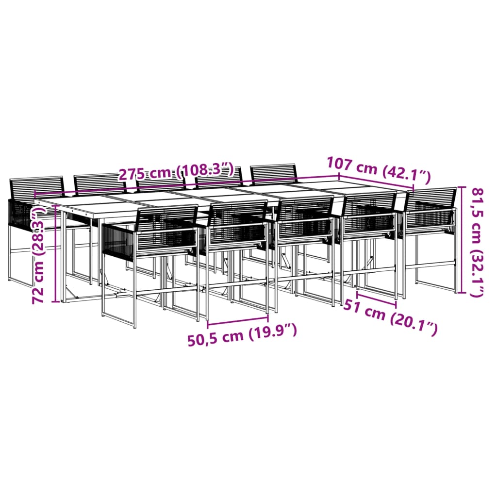 Set da Pranzo da Giardino 11 pz con Cuscini in Polyrattan Nero 3295026