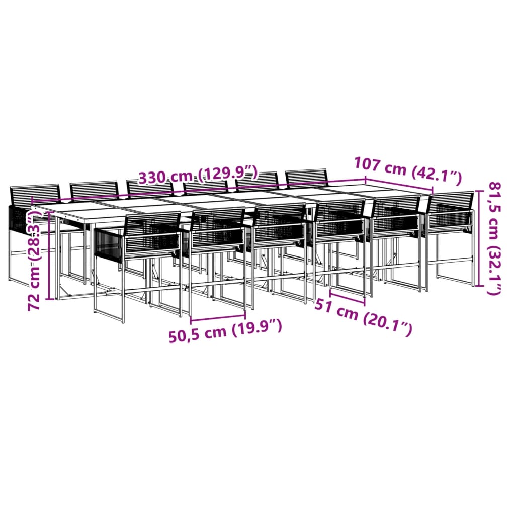 Set da Pranzo da Giardino 13pz con Cuscini Nero in Polyrattan 3295027